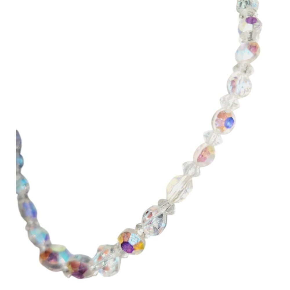 Vintage Necklace Faceted Aurora Borealis Crystal Graduated Choker Glass Beads - Picture 3 of 6